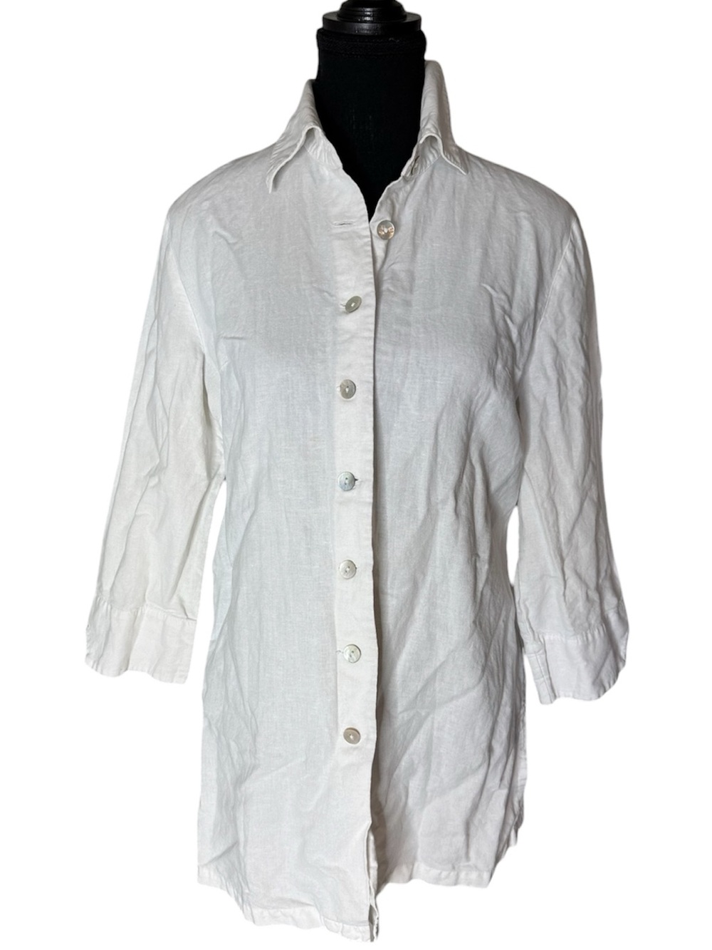 LA REDOUTE White Linen Blend Button Down Shirt Collar Size Medium